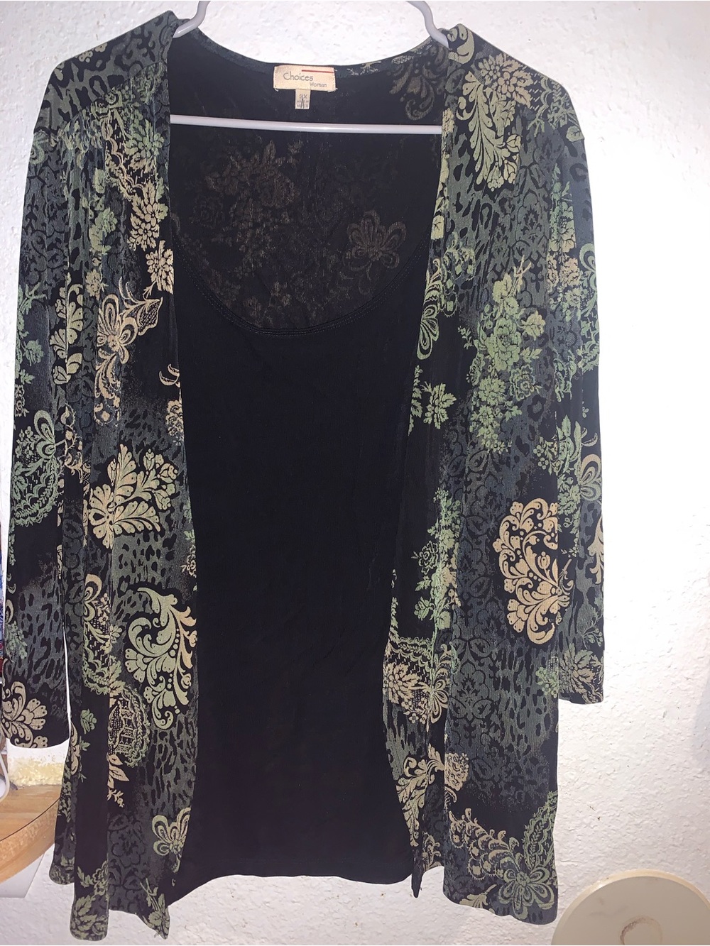 Choices Black Tank with Black Sheer Floral-Print Cardigan